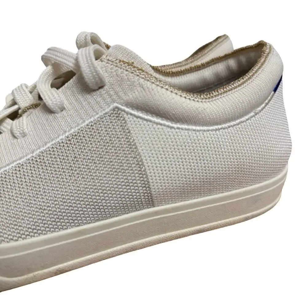 Rothys The Lace Up Sneakers Cream Gold Trim Womens Shoes Casual Comfort sz 9
